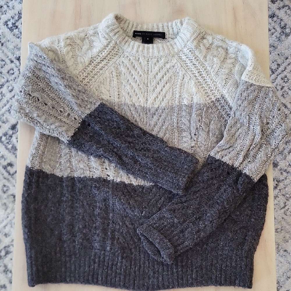 Marc By Marc Jacobs Textured Knit Sweater - Cream and Gray